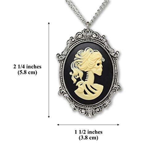 Real Metal Gothic  Skull Cameo in Pewter Frame Pendant Necklace