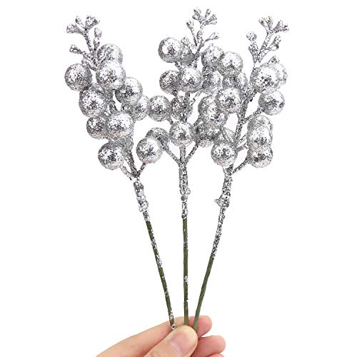 Glitter Berry Stems-20 Pcs 7.8 Inch Artificial Christmas Tree Picks Decoration