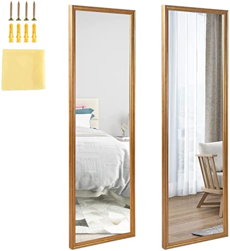 2 Pack 14x48 inch Large Gold Full Length Mirror for Wall Mounted & Over The Door -Explosion-Proof