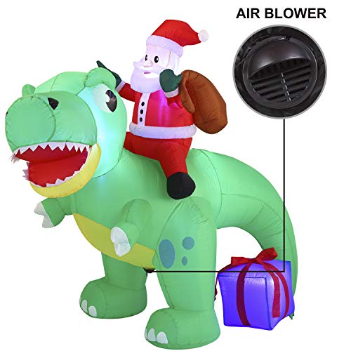 6 FT Long Santa Ride on Dinosaur Inflatable w/ Build-in LEDs