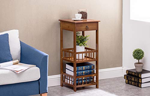 Bamboo 3-Tier Bedside Couch Sofa Chairside End Table w/ Drawer