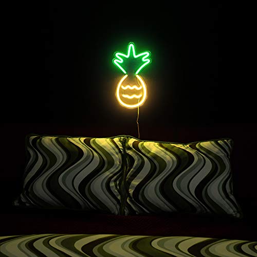 17” x 10” inch LED Neon ‘Yellow & Green Pineapple’ Wall Sign for Cool Light, Wall Art Home Decoration