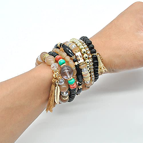 6 Sets Stackable Stretch Bracelets Multi-color Bohemian Bracelet Sets for Women