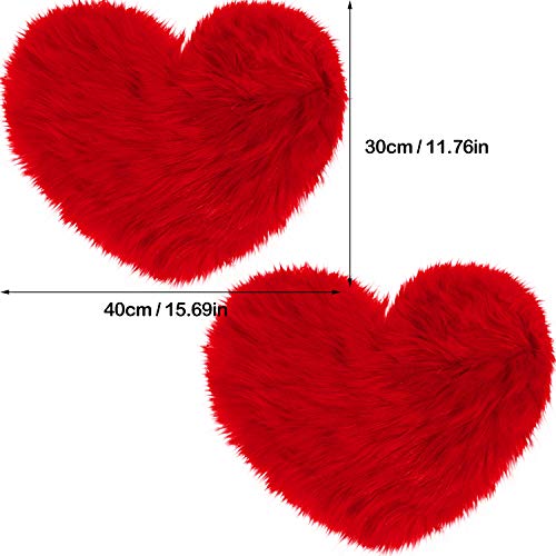 2 Pieces Fluffy Faux Sheepskin Area Rug Heart Shaped, 12 x 16 Inch