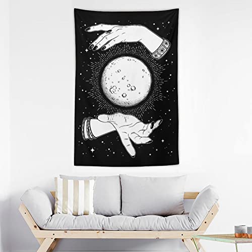 Witch Moon in Hands Tapestry Wall Hanging Decor Tarot Background for Bedroom Living Room Dorm