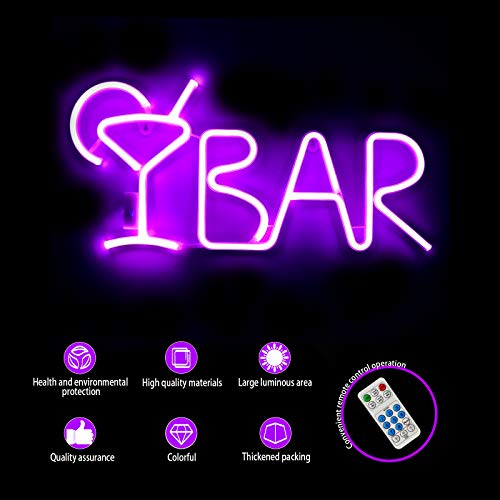 Bar Neon Signs w/ 8 Kind LED Lighting Modes & Remote Control, USB/AA Battery-Powered