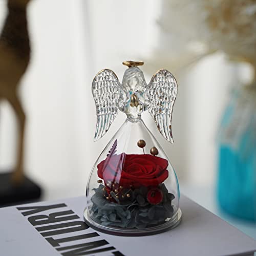 Preserved Real Rose Glass Angel Figurine Gifts for Mothers Day