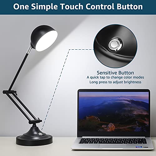 LED Desk Lamp w/ USB Charging Port, Swing Arm, Fully Dimmable, Eye-Caring