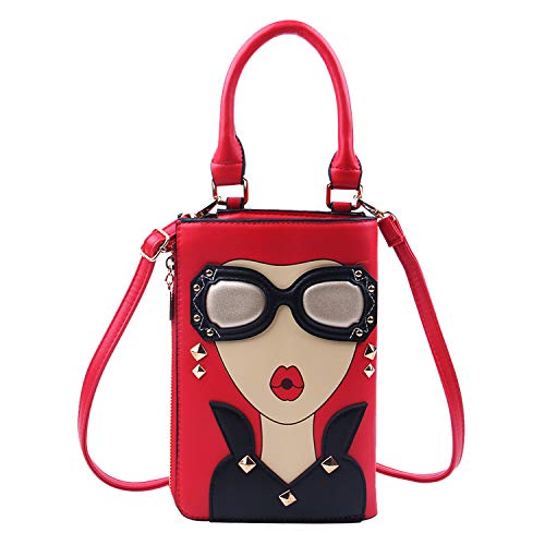 Novelty Lady Face Shoulder Bags Funky PU Leather Top Handle Satchel Handbags Clutch Purse for Women