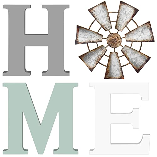 Farmhouse Wooden Home Sign w/ Metal Windmill Wall Decoration