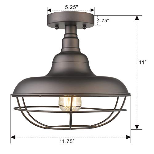 Industrial Semi Flush Mounted Ceiling Light Fixture, 12" Oil Rubbed Bronze