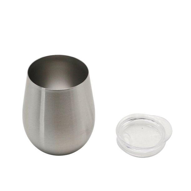 Double Wall Stainless Steel 10 oz (10 Fluid Ounces) Silver Wine Tumblers, 4 Pack