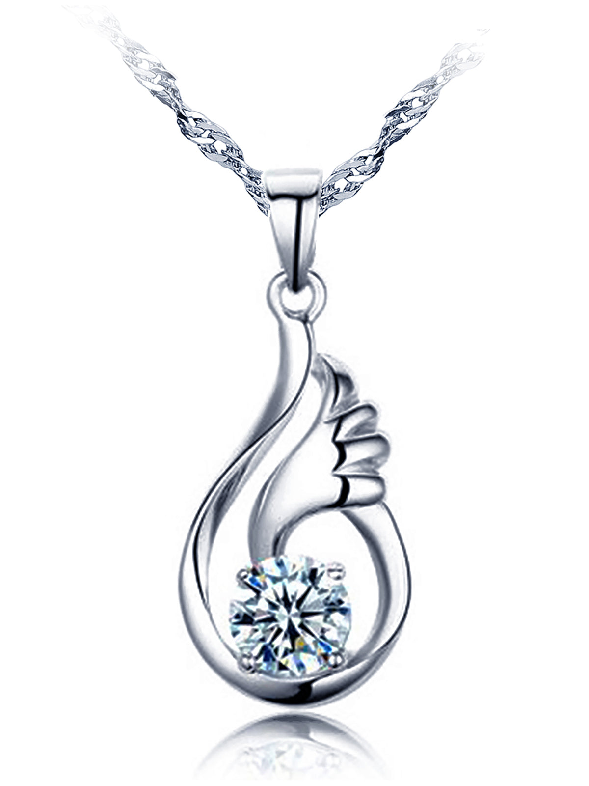 18k White Gold Plated 1ct CZ Diamond Angel Wing Pendant Necklace For Women