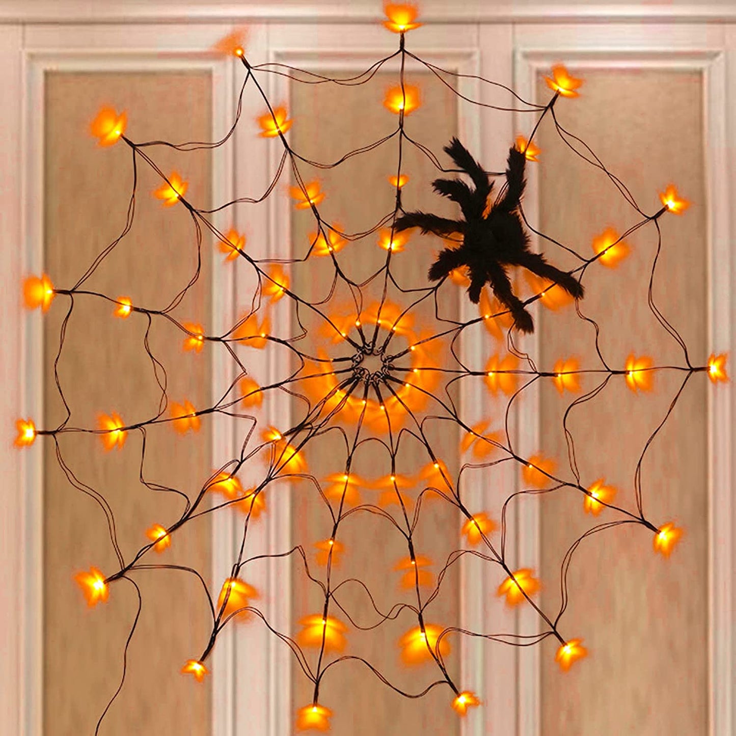 60 LED 24" Spider Web String Halloween Lights w/ Black Spider