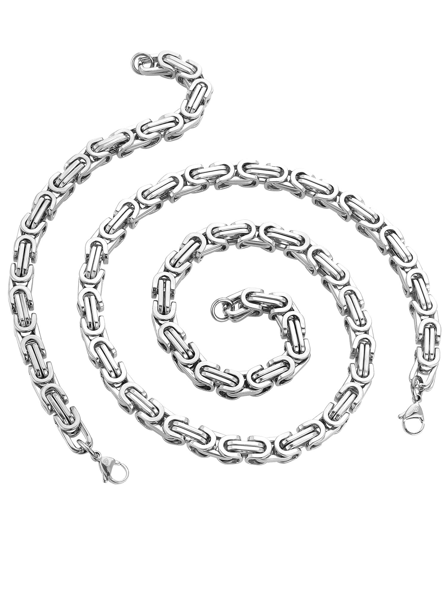 Stainless Steel Byzantine Chain Necklace & Bracelet Set for Men