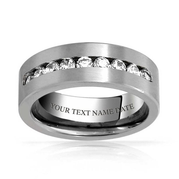 CZ Mens Titanium Wide Wedding Band Ring 8MM for Men -Size - 7