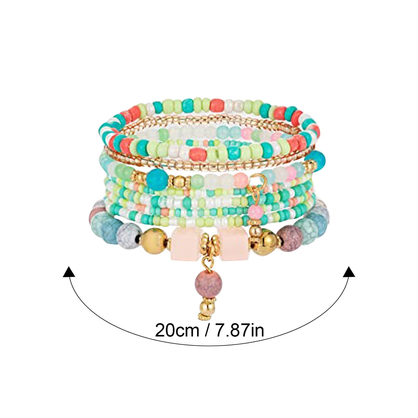 6 Sets Bracelets Multilayer Stack Colorful Beads for Women