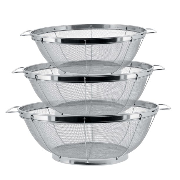 3 Piece Colander Set-Stainless Steel Wired Mesh Strainer Baskets with Wide Handles-11"-5 Quart 9.5"