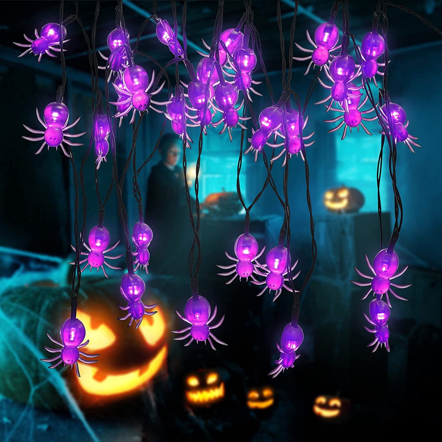 Halloween Spider String Lights, 20Ft 40 LED Battery Operated