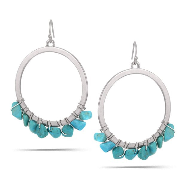 WOMEN'S SILVER TURQUOISE CRYSTAL ROUND DROP EARRINGS