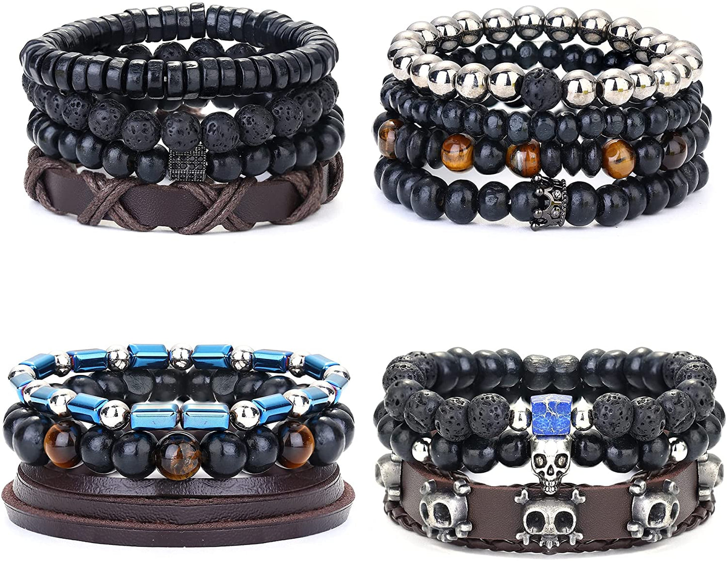 4 Sets Braided Leather Bracelets for Men Women- Cuff Wrap Bracelet