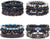 4 Sets Braided Leather Cuff Wood Lava Rock Stone Beads Ethnic Tribal Bracelets