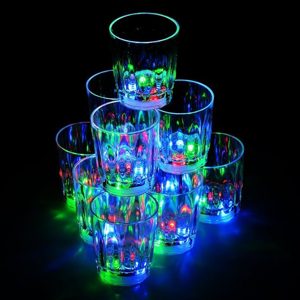 Set 24 Shot Glasses - Plastic 2 oz LED Blinking Barware