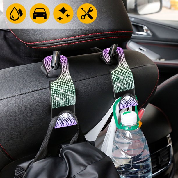 Car Back Seat Headrest Hooks, Universal Car Seat Headrest Hanger Holder-4 Pieces - Bling