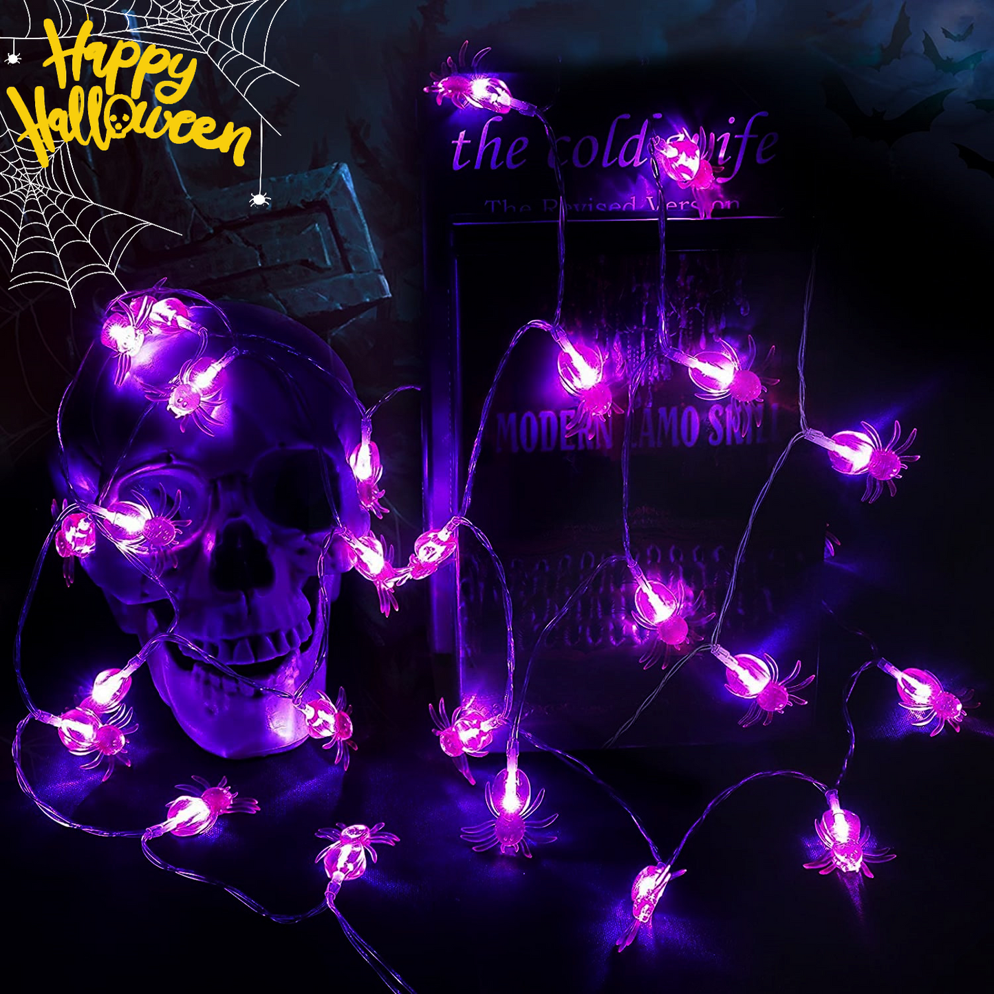 Halloween Spider String Lights, 20Ft 40 LED Battery Operated