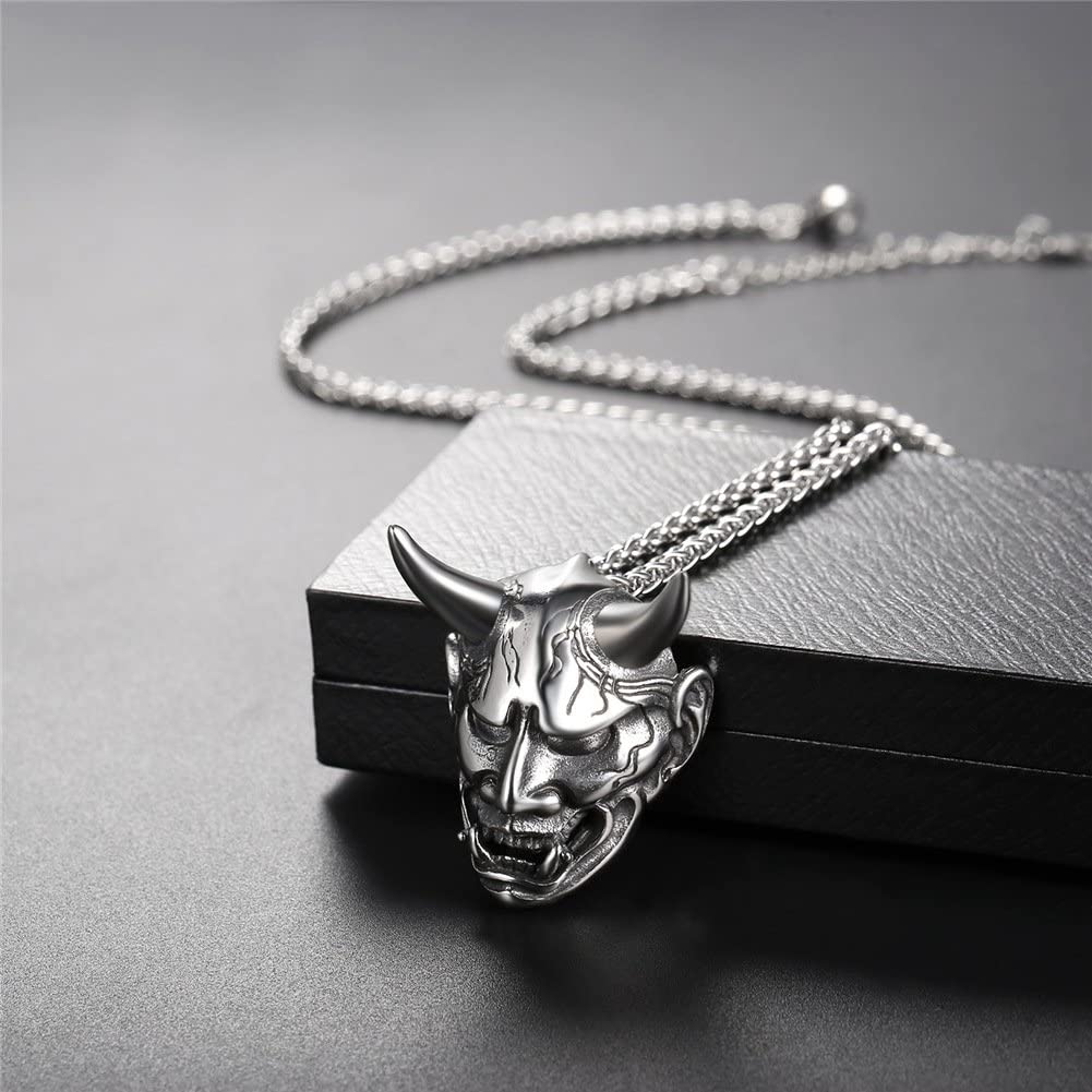 Skull w/ Evil Horn Pendant Necklace for Men & Women