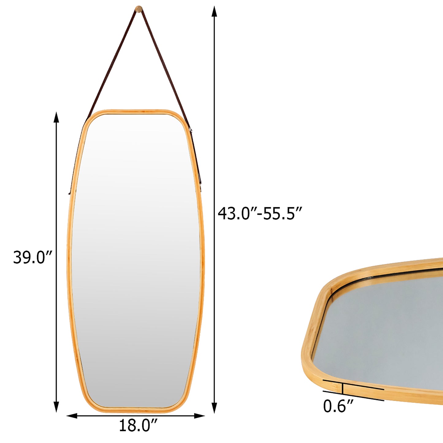 39" x 18" Oval Wall Mirror, Clear