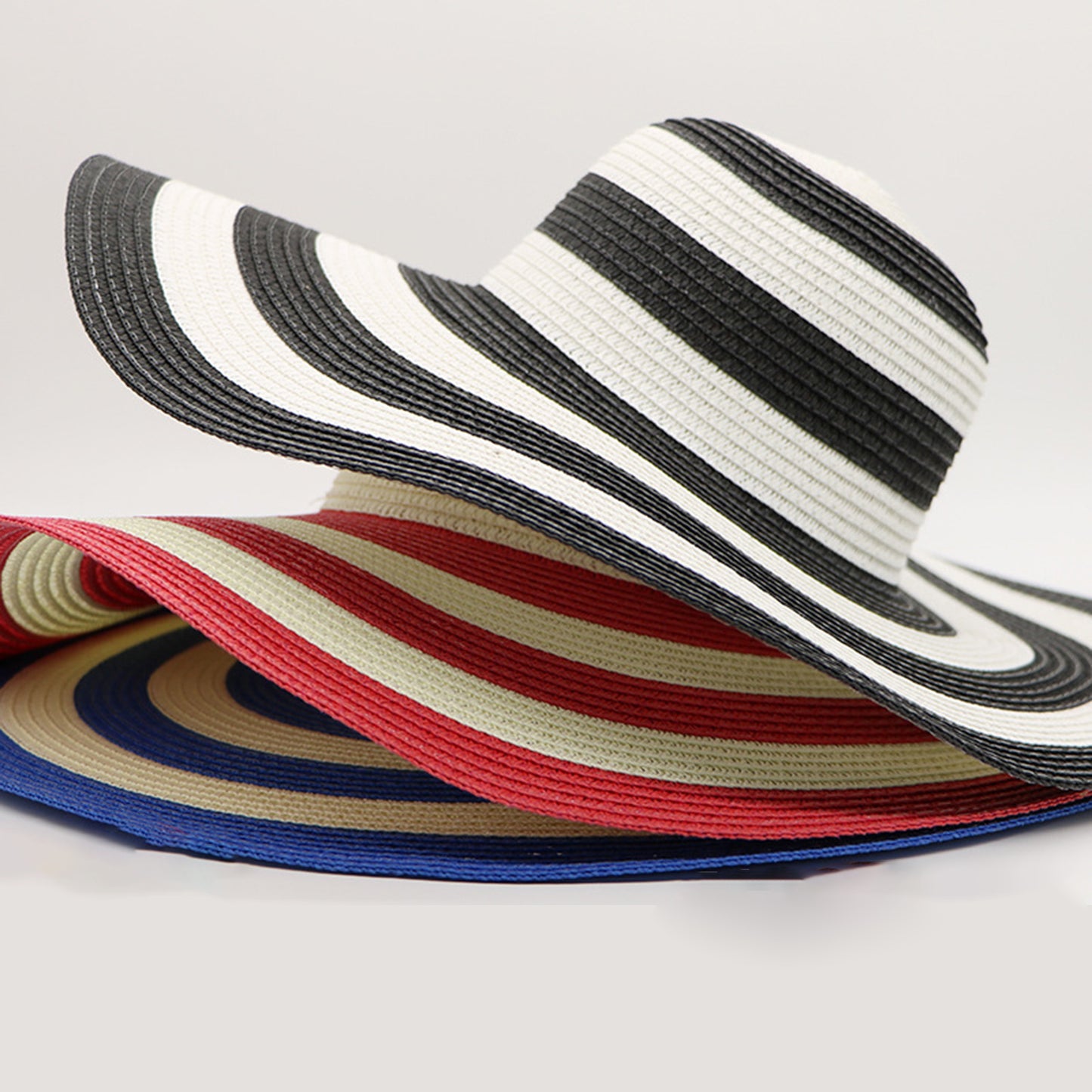 Women Stripe Sun Hat Foldable & Wide Brim