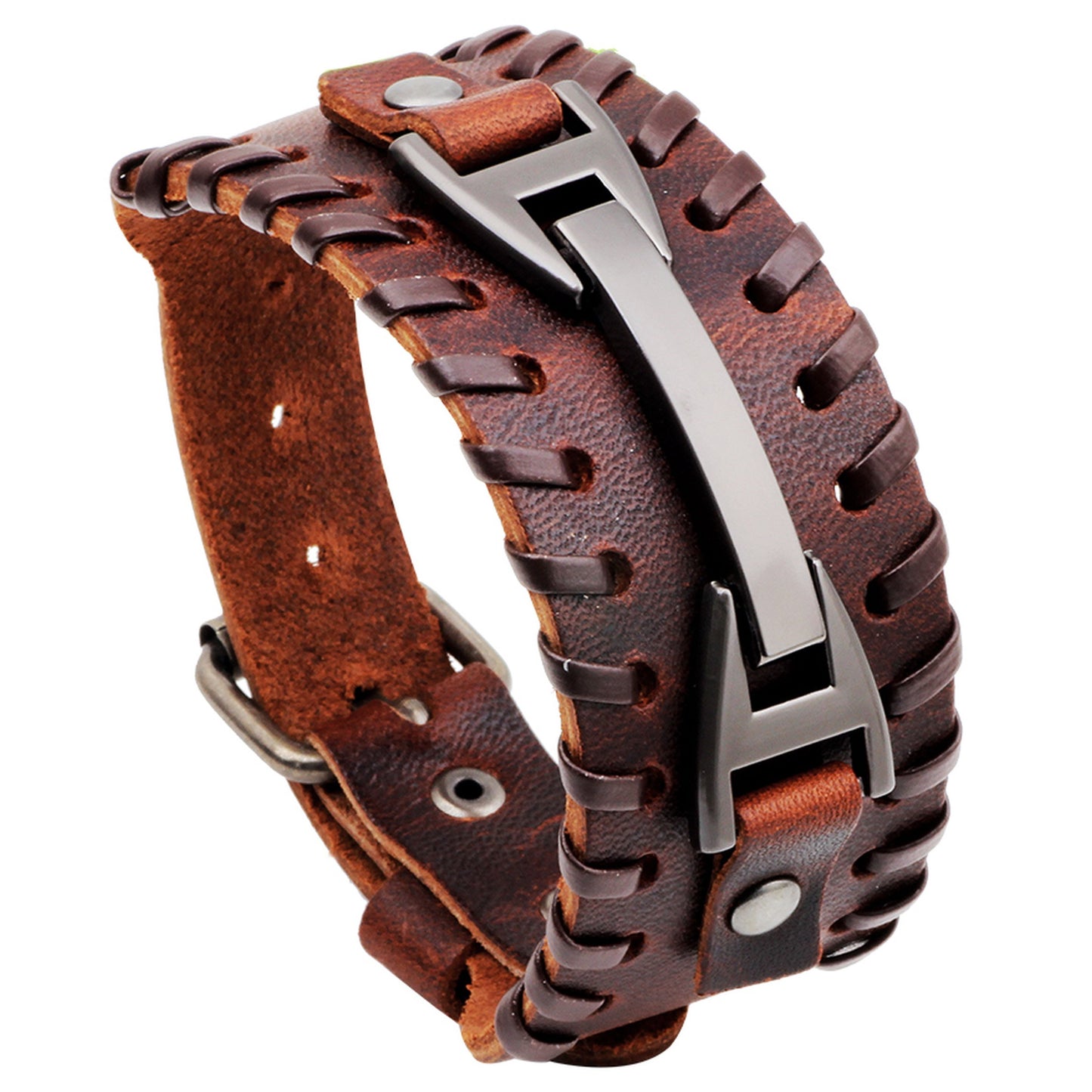 Punk Rock Metallic Leather Wristband Bracelet for Men/Women