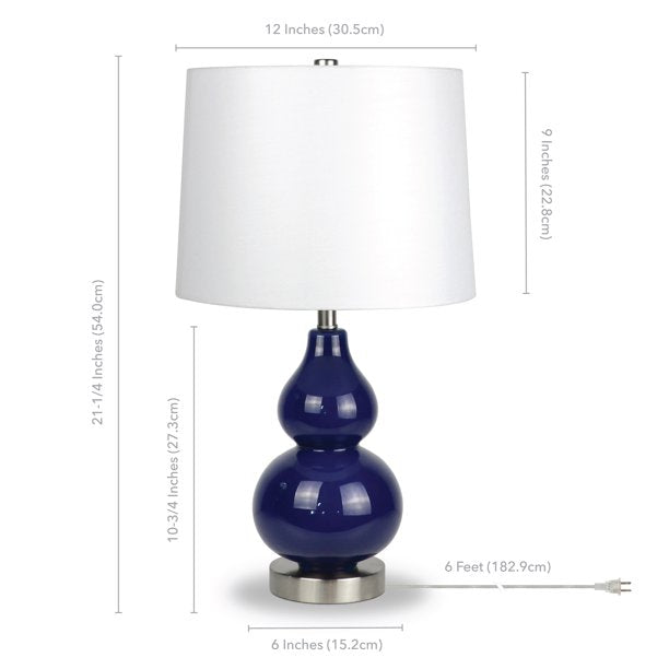 Blue Traditional Metal Petite Table Lamp with Satin Nickel Accents