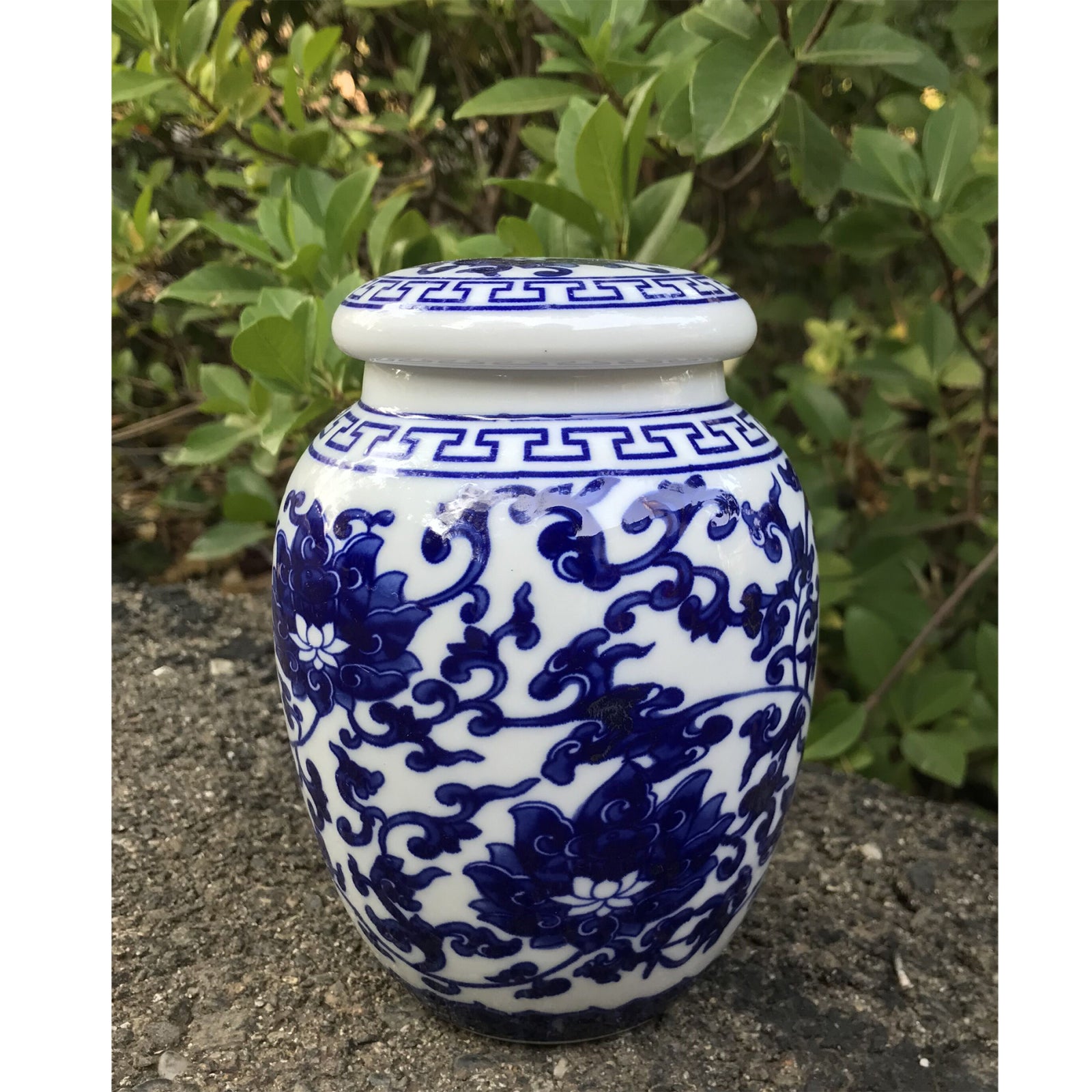 Decorative Blue & White Lotus Pattern Porcelain Jar