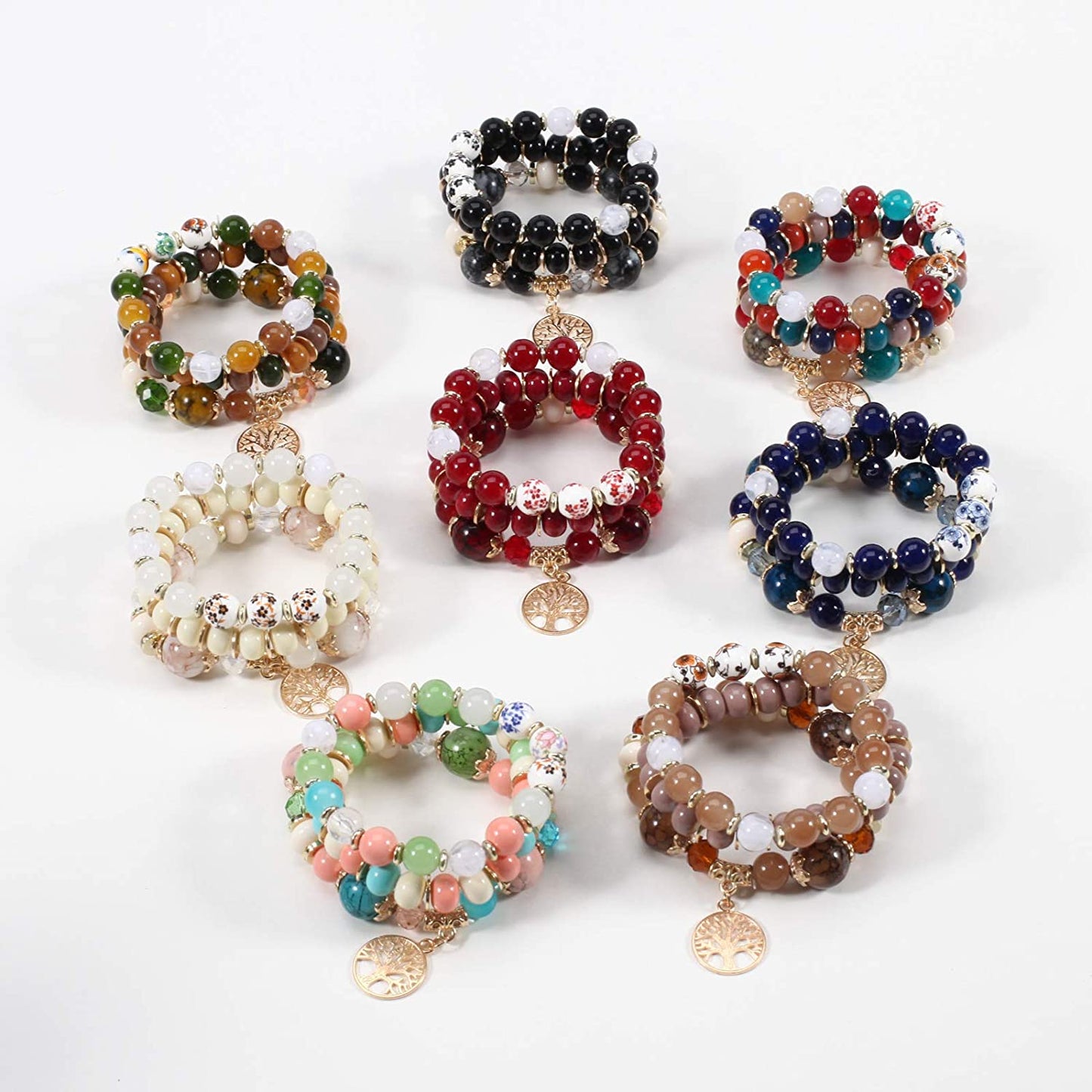 Bohemian Bracelets for Women Stretch Multilayer Colorful Beads Bracelet with Charm Jewelry