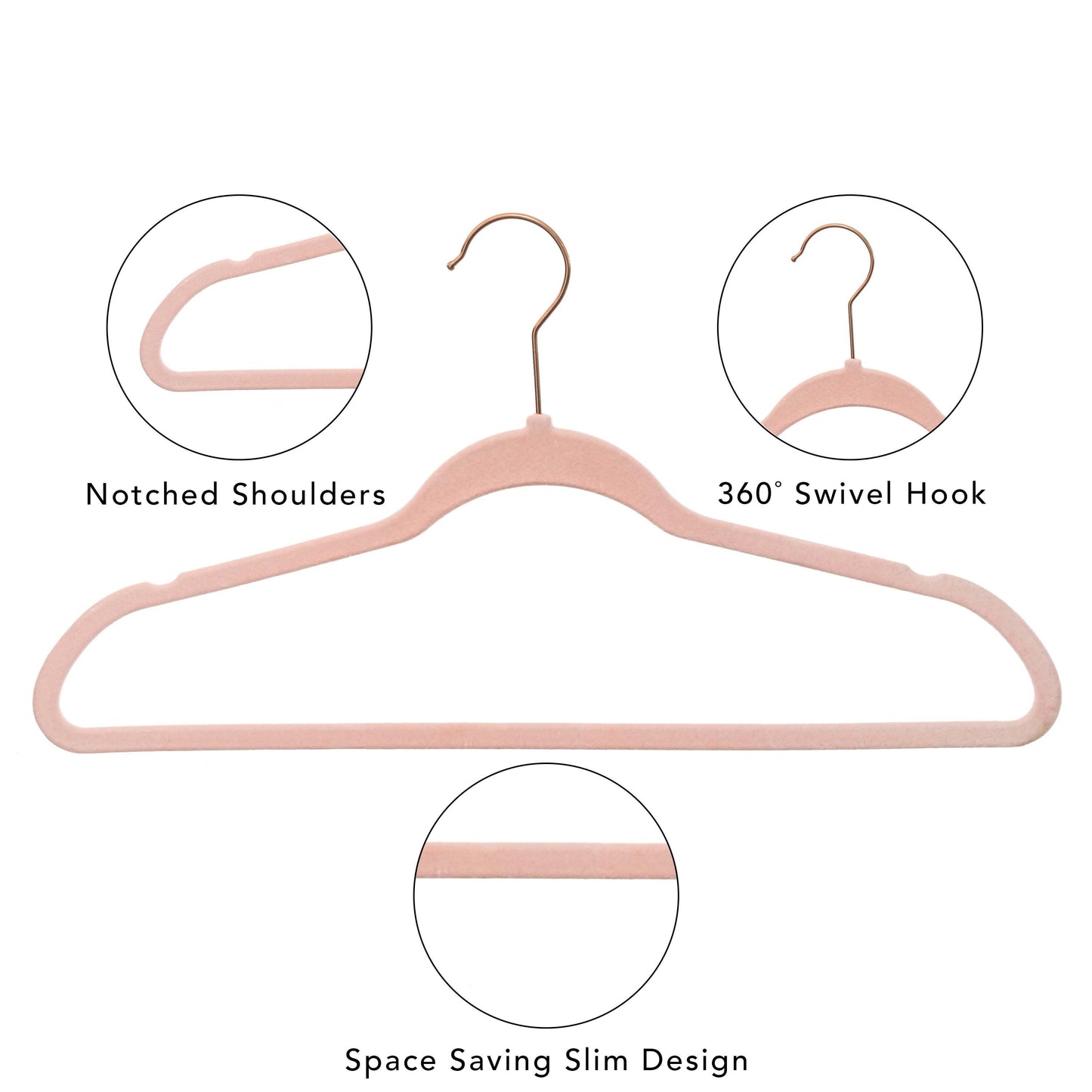 Non-Slip Velvet Clothing Hangers, 50 Pack, Pink