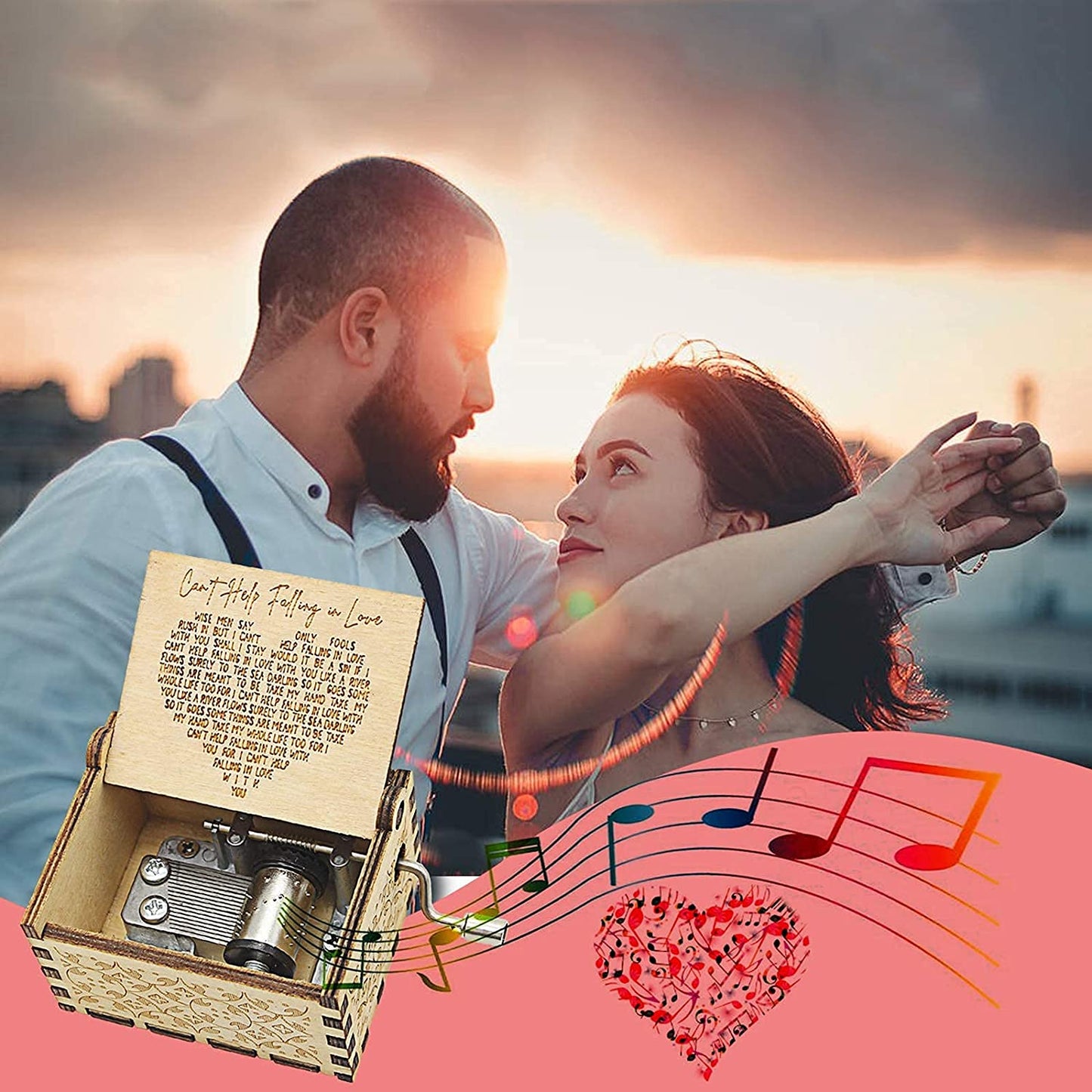 Can't Help Falling in Love Wood Music Box, Antique Best Gift for Valentines Day (WOOD)