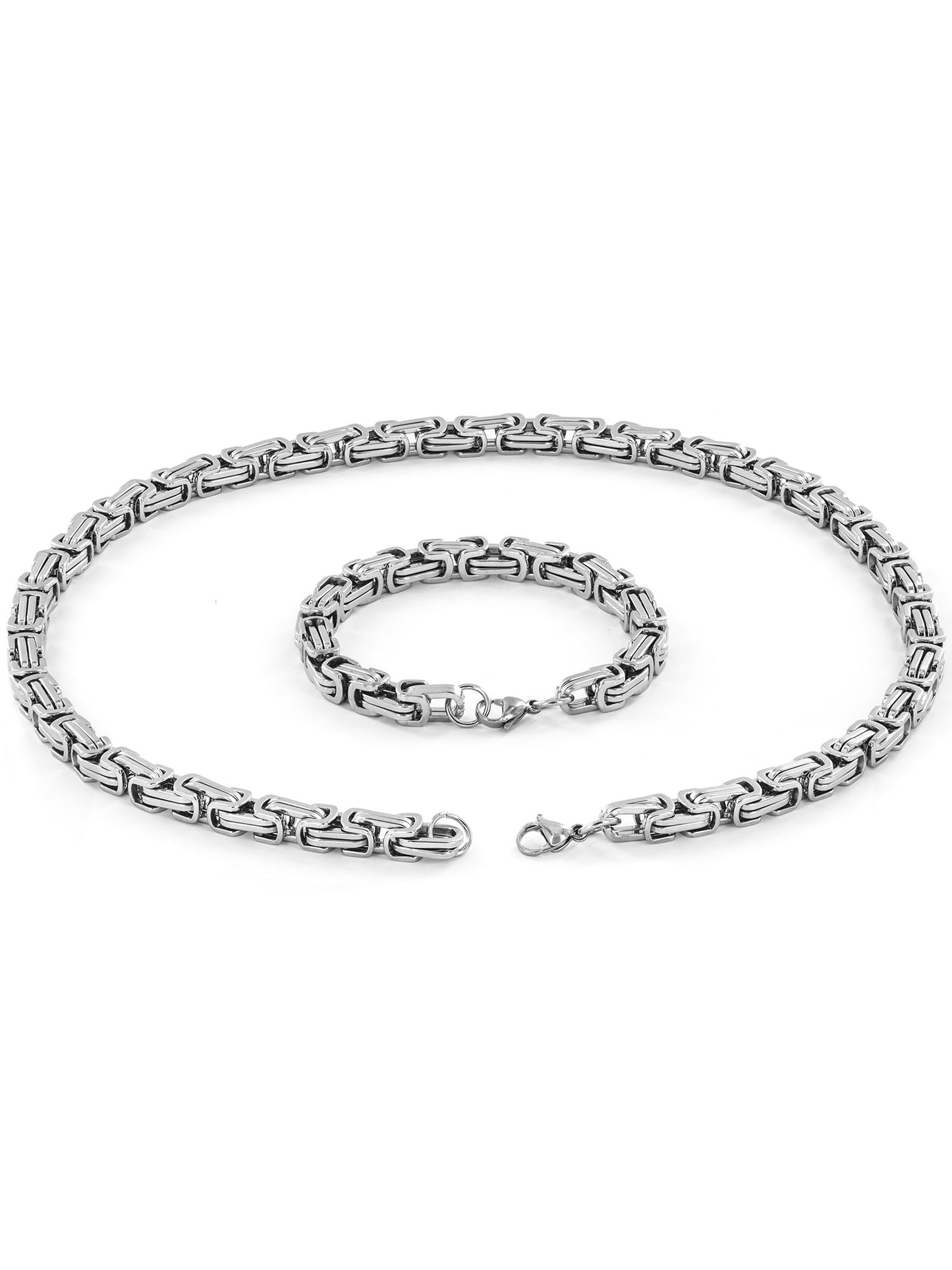 Stainless Steel Chain Necklace (24") & Bracelet (9") Set-Silver for Men