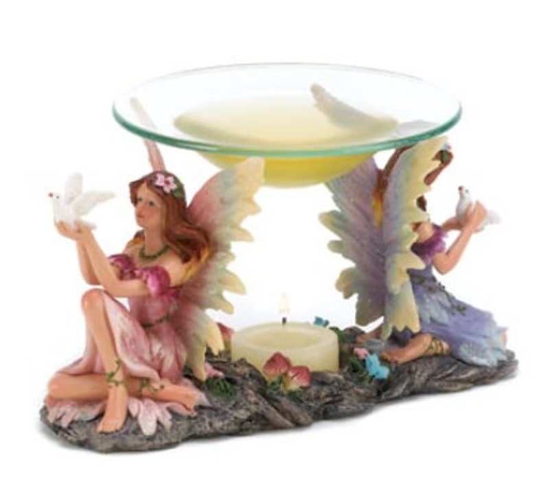 Cute Twin Fairies Scented Oil Warmer Candle Holder Aroma Diffuser