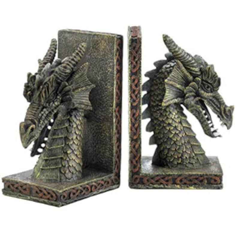 7" Set of 2 Celtic Dragon Bookends Fierce Figurine Fantasy & Legends