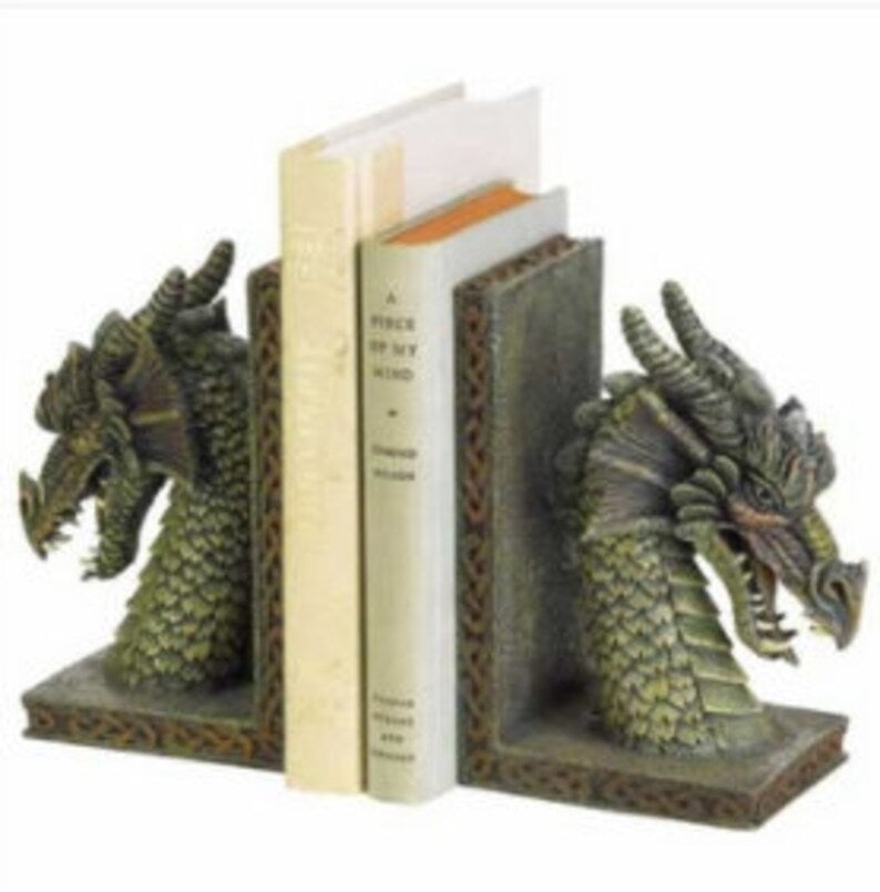 7" Set of 2 Celtic Dragon Bookends Fierce Figurine Fantasy & Legends