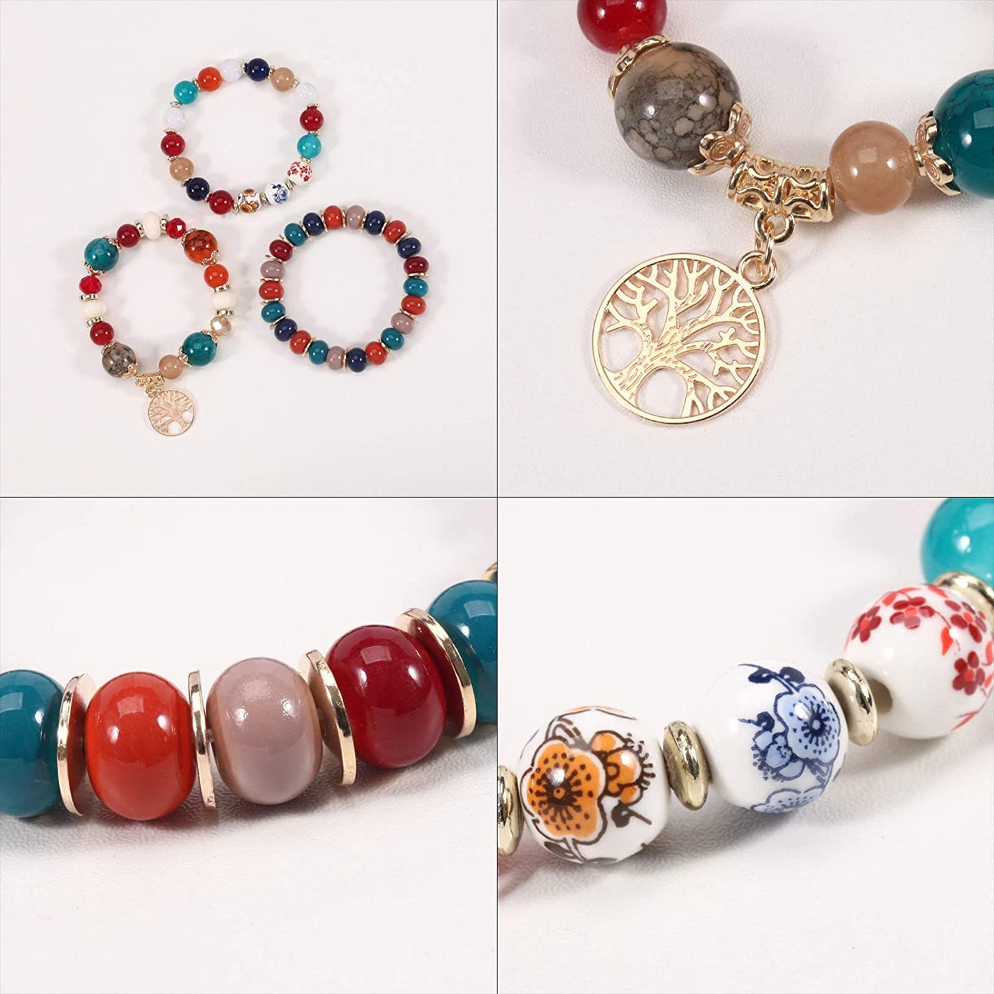 Bohemian Bracelets for Women Stretch Multilayer Colorful Beads Bracelet with Charm Jewelry