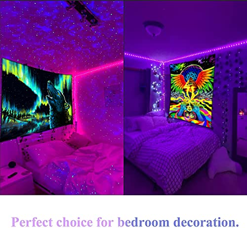 All-seeing eye fluorescent tapestry, omniscient eye, aurora color timberwolf blacklight tapestry,