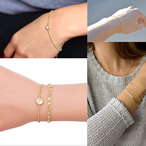 12 Pcs Gold Handmade Adjustable Chain Charm Bracelet Set