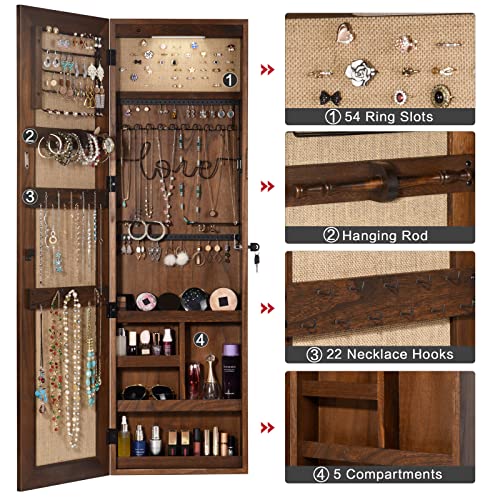 Solid Wood Jewelry Organizer w/ Full Length Mirror Wall/Door Mounted