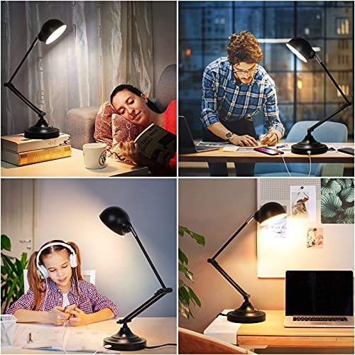 LED Desk Lamp w/ USB Charging Port, Swing Arm, Fully Dimmable, Eye-Caring