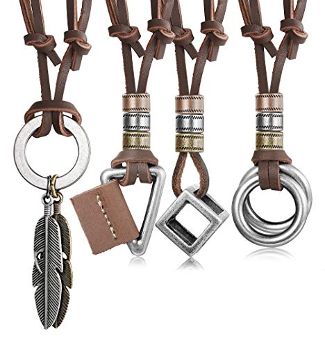 4pcs Leather Vintage Necklace for Men/Women