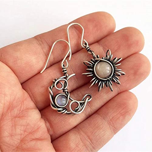 Retro Sun Moon Earrings Moonstone Asymmetric Boho style Earrings for Women Jewelry