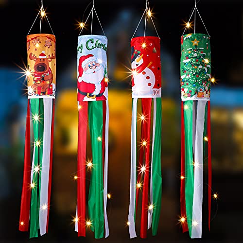 39 Inch  4 Pcs Christmas Windsock Flags w/ LED Lights